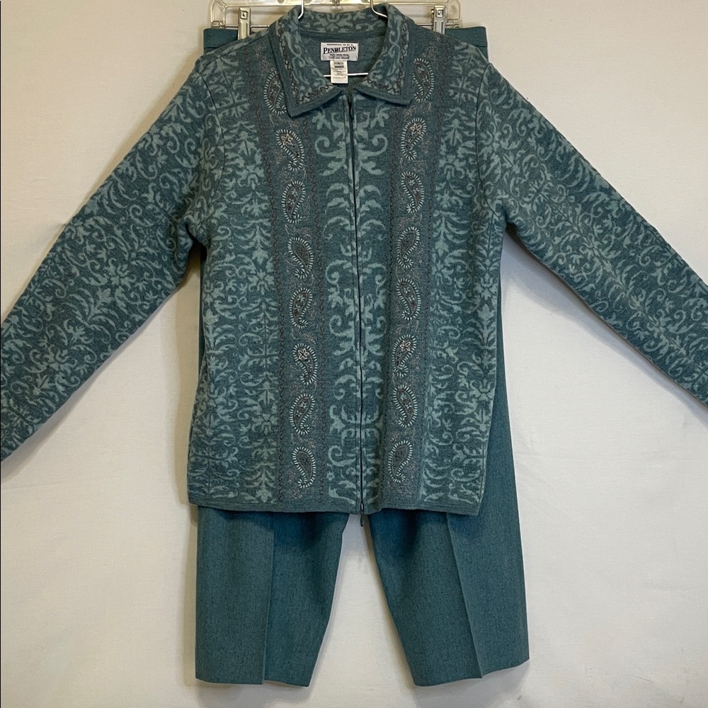 Three Piece Vintage PENDLETON Teal Wool Sweater and Two Pairs of Wool Pants